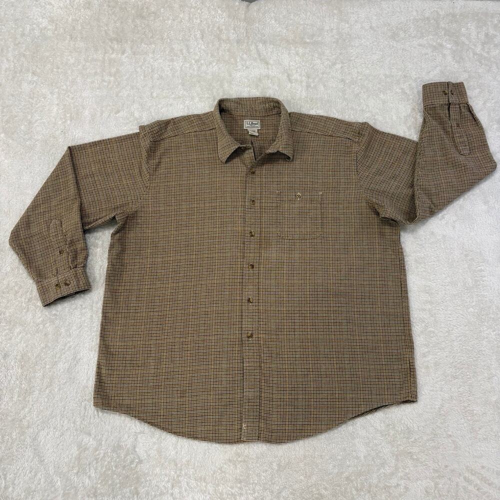 L.L.Bean Mens XXL Regular Brown Plaid 100% Cotton Button Up Shirt Cabincore